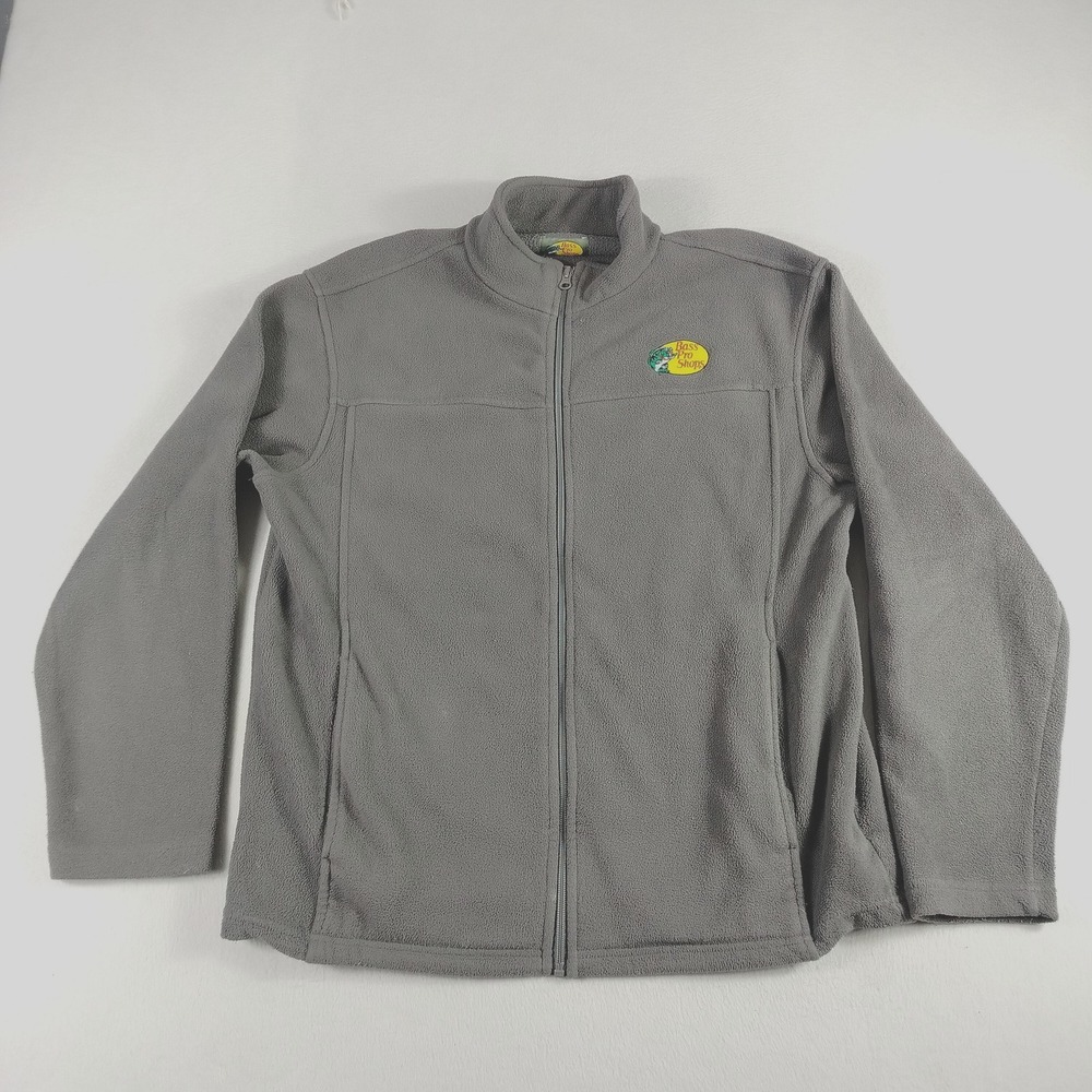 Bass Pro Shops Jacket Mens Large Gray Full Zip Fleece Outdoors Fishing Logo